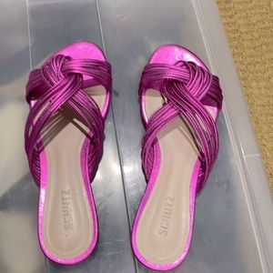 Schutz leather slides electric metallic pink size 9b never worn new without box